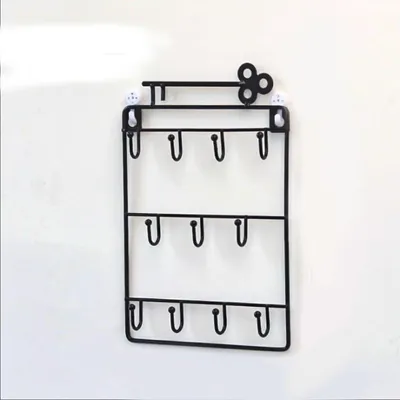 Productafbeelding van Metalen Sleutelhouder - Muurhanger Haken - Organiseren Thuis - 11 Haken - 7x4x20 cm - Zwart