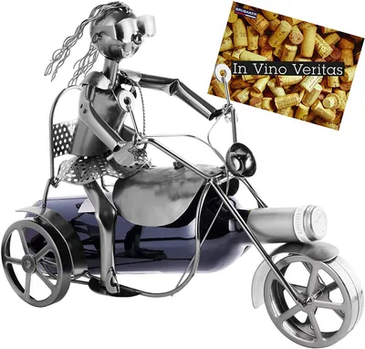 Obrázek produktu pro Brubaker Držák na láhve vína Motocyklista - Trike Tricycle Sculpture Bottle Rack - kovový dárek na víno pro fanoušky motocyklů