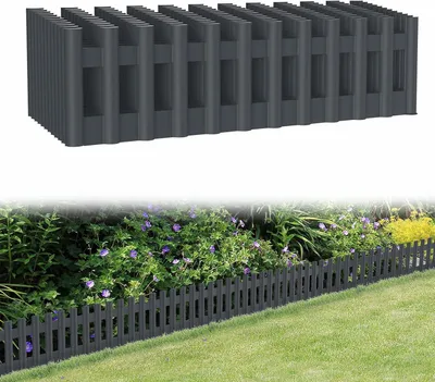 Image de QEENTOE, 12 pièces de bordure de jardin en plastique, couleur anthracite, dimensions 43 x 12 cm. Clôture de jardin imitation bois, décoration de jardin, palissade pour bordure de jardin. Bande de bordure de jardin, clôture de jardin