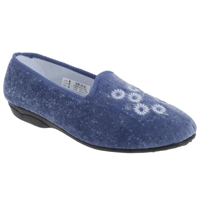 Produktbild von Zedzzz Cathy Damen Hausschuhe / Pantoffeln mit Blumen-Stickerei DF494 (37 EUR) (Blaubeer)