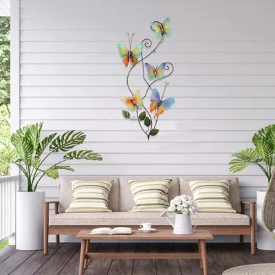Produktbild von Handgefertigte Metall-Vogel-Tuindekoration, Regenbogenfarben, 73 x 37 cm