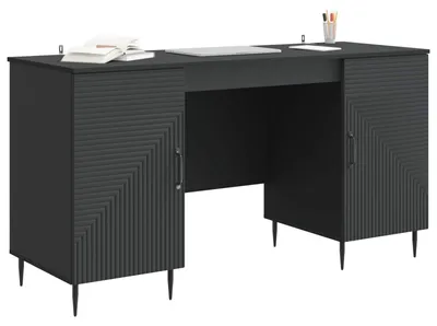 Zdjęcie produktu dla Biurko z półką vidaXL, czarne, 142,5 x 50 x 75 cm, materiał drewnopochodny