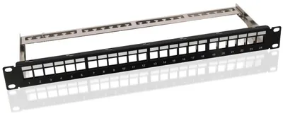 Produktbild von 19 Zoll (48,3 cm) Keystone-Patchpanel (STP), unbestückt (1 HE), mit Erdungskabel