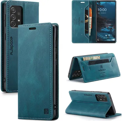 Produktbild von Galaxy A73 5G Brieftasche Hülle, Retro Kunstledertasche Stand Schutzhülle für Samsung Galaxy A73 5G Blau