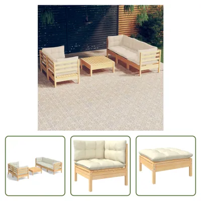 Produktbild von The Living Store 6-tlg. Garten-Lounge-Set mit Creme Kissen Kiefernholz