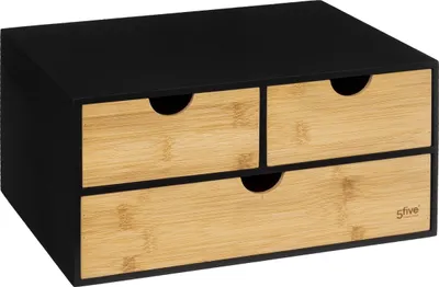Produktbild von 5five Simply Smart Kosmetik Organizer 3 Fächer Bava MDF-Platte Bambus schwarz braun 16cm x 31cm x 25,3cm