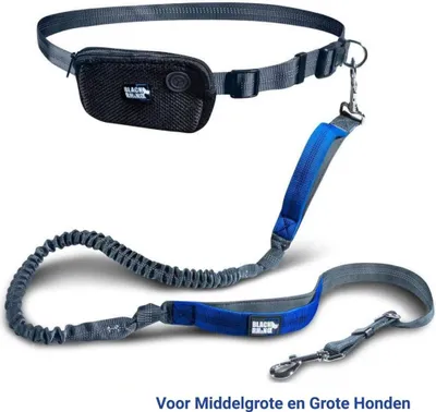 Produktbild von Black Rhino Freihand-Hundeleine für Joggen, Wandern & Trekking - Verstellbare Bungee-Leine mit Stoßdämpfendem Bauchgurt, Neopren-Griffe, 1,5 m.