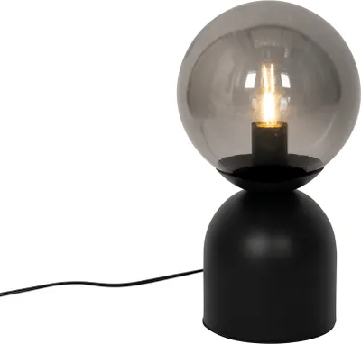 Produktbild von QAZQA - Hotel chic Hotel-Chic-Tischlampe schwarz mit Rauchglas - Pallon Trend I Wohnzimmer I Schlafzimmer - Stahl Kugel I Kugelförmig - LED geeignet E27