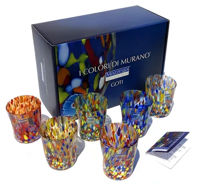 6 Tumbler-Gläser, mundgeblasen, Murrine, 290 ml, handgefertigt