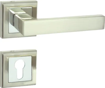 Produktbild von DOMINO Türgriff Drückergarnitur PZ - Profilzylinder Set | quadratische Rosette| Türklinke für Zimmertür, Bürotür, Kellertür & Innentür| Türbeschläge aus Aluminium|  Chrom/Nickel  |ENE QR M6/M9