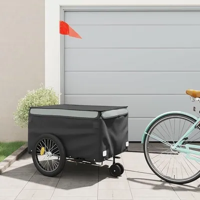 Imagen del producto de Remolque para bicicleta, carro para bicicleta, fabricado en hierro resistente, ideal para transportar equipaje, mercancías y herramientas. Incluye bandera de seguridad