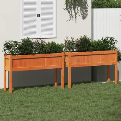 Produktbild von Design Pflanzkübel mit Beinen 2 Stk. Wachsbraun Massivholz Kiefer, Gabionen 2024 Neu