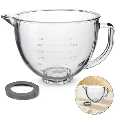 Produktbild von Glasrührschüssel,Geeignet für KitchenAid Glasrührschale,Kipp-Rührmaschine 4,5-5 Qt,Ersatz 5 Qt Rührschale mit Skala und Griff,langlebig&hitzebeständig