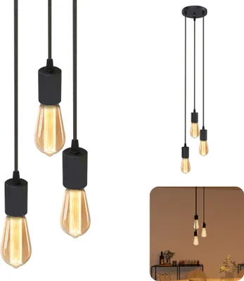 Produktbild von Pendellampe PARU 3-flammig mit E27 Edison Filament LEDs extra warmweiß 4W 230V, Stückzahl:2er Set