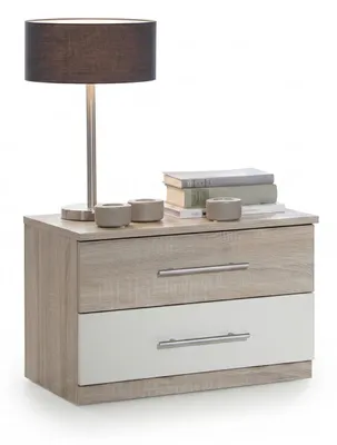 Productafbeelding van Set van 2 nachtkastjes, model Franziska, 52x38x40 cm, eikenhout "Sägerau" / wit