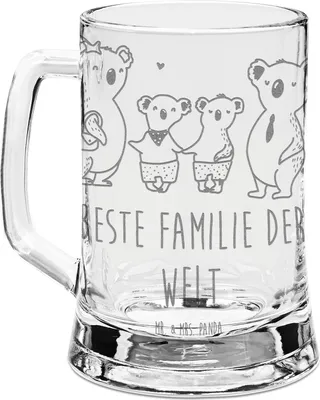 Produktbild von Mr. & Mrs. Panda Krug Koala Familie zwei - Transparent - Geschenk, Gravur Bierkrug, Mit, Koalabär, Opa, Glaskrug, Familienzeit, Seidel, Humpen
