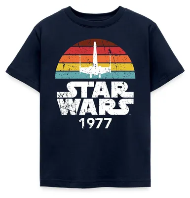 Produktbild von Star Wars Schriftzug 1977 Retro Kinder T-Shirt, 110/116 (5-6 Jahre), Navy