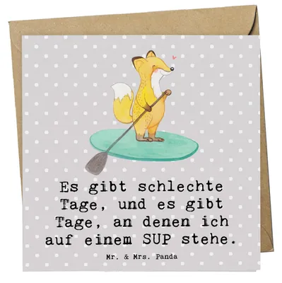 Produktbild von Mr. & Mrs. Panda Grußkarte Fuchs Stand Up Paddling - Grau Pastell - Geschenk, Subben, Glückwunschkarte, faltkarte, anlasskarte, Klappkarte, SUB, Paddle, Boarding