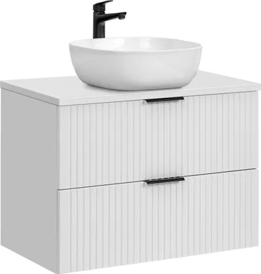 Produktbild von Badmöbel Waschtisch Unterschrank Set 80 cm matt weiß, 2 Softclose Schubkästen, 42 cm Keramik-Waschbecken, B/H/T 80,6/74,2/46,5 cm