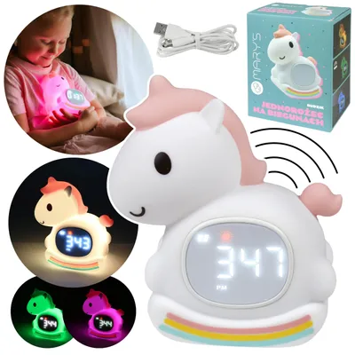 Produktbild von Mary's Silikon-LED-Nachtlicht mit Wecker, Schaukel-Einhorn, weiches RGB-Licht fürs Kinderzimmer, USB-aufladbar