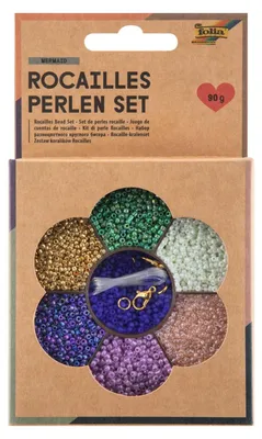 Produktbild von folia 12912 - Rocailles Perlen Bastelset MERMAID, mit ca. 90 g Perlen in 7 Farbe