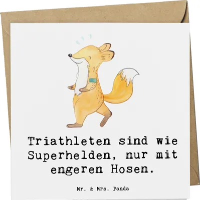 Produktbild von Mr. & Mrs. Panda Grußkarte Triathlon Superheld - Weiß - Geschenk, Sportler, Klappkarte, Sportart, Laufen, Radfahren, Teamsport, anlasskarte, Disziplinen, Glückwunschkarte