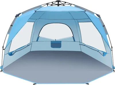 Produktbild von Strandmuschel Quick Up Strandzelt Automatisches Strand Zelt UV-Schutz 50+ Windschutz Sonnenschutz mit Quick-Up System kleines Packmaß für 4-5 Personen