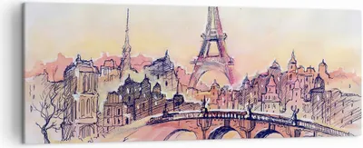 Produktbild von Bild auf Leinwand - Leinwandbild - Brücke Eiffle Illustration Frankreich - 140x50cm - Wand Bild - Wanddeko - Leinwanddruck - Bilder - Kunstdruck - Leinwand bilder - Wandkunst - AB140x50-2999