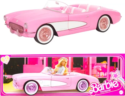Produktbild von BARBIE Corvette - Kaugummipinkes Cabrio, Platz für 4 Puppen, öffnende Türen, drehbares Lenkrad, Retro-Lackierung, Luxus-Interieur, für Sammler
