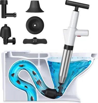 Produktbild von Toilettenkolben, Druckluft Rohrreiniger für Toilette, Rohrreinigungspumpe mit Luftdruckanzeige und 4 Saugnäpfen, Toilette Pömpel Pumpe