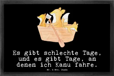 Produktbild von Mr. & Mrs. Panda Schmutzmatte Fuchs Kanufahren 40 x 60 cm - Schwarz - Geschenk, Fußabtreter, Schuhabstreifer, Schmutzfangmatte, Paddeltour, Kanutour, fußmatte, Fussmatte