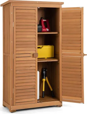 Immagine prodotto di Casetta in legno da giardino COSTWAY, casetta per attrezzi resistente alle intemperie, casetta per attrezzi da giardino, casetta in legno con 3 ripiani rimovibili, casetta per attrezzi da giardino 82 x 42 x 160cm
