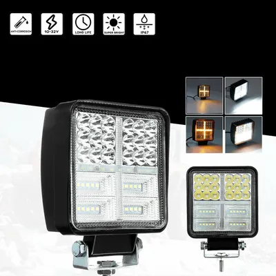 Zdjęcie produktu dla Uniwersalny reflektor halogenowo-LED o mocy 162 W, lampa robocza 12 V – 24 V, białe światło + pomarańczowe światło pozycyjne do pojazdów terenowych