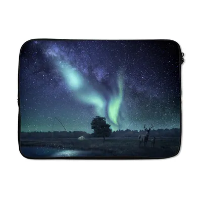 Produktbild von MuchoWow® Laptop Hülle 14 ZollNordlichter - Sternenhimmel - Nacht - Hirsche Laptoptasche - Laptoptasche - Stoßsicher - Schutzhaube