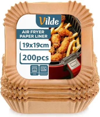 Produktbild von Vilde | Einsatz für Heißluftfritteuse - Braun - 19x19 cm - Quadratisch - 200 Stück - Einweg Backpapier - Backpapier für Air Fryer