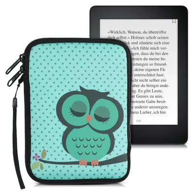 Produktbild von kwmobile Tasche für eReader - Neopren Hülle Schutzhülle Eule Schlaf Türkis Braun Mintgrün - 17 x 12 x 2 cm Innenmaße