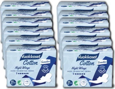 Produktbild von Vuokkoset - Monatshygiene Nachtbinden mit Flügeln - 12 x 12 Stück