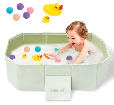 Image de Omgoods - Baignoire pliante pour bébé, avec 5 balles et 2 canards - Adaptée aux enfants de 0 à 8 ans