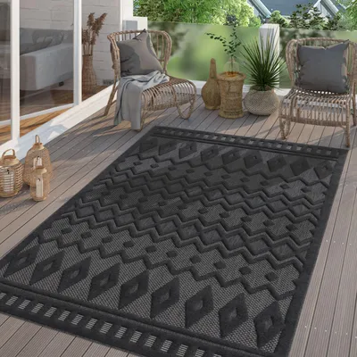 Produktbild von TT Home In-& Outdoor Teppich Wetterfest Balkon Küche Wohnzimmer Boho Skandi Design Größe 160 cm Rund