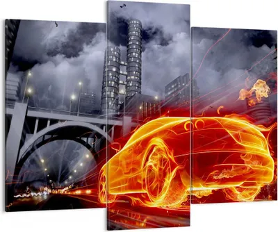 Produktbild von Bild auf Leinwand - Leinwandbild - Auto Flammen Räder - 130x100cm - Wand Bild - Wanddeko - Leinwanddruck - Bilder - Kunstdruck - Wanddekoration - Leinwand bilder - Wandkunst - CB130x100-0209