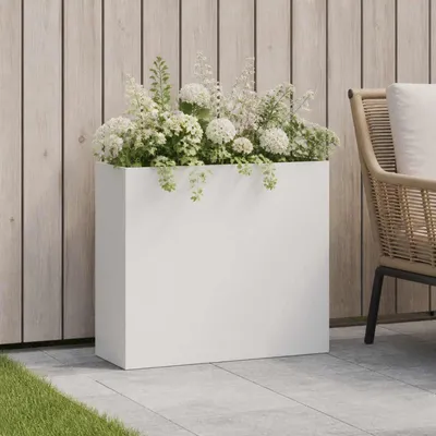 Image de Maison Exclusive - Pot de jardin blanc, 50 x 20 x 40 cm, en acier laminé à froid
