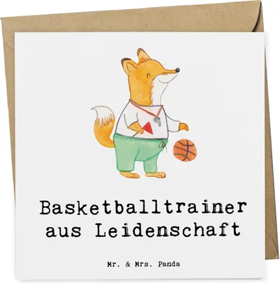 Produktbild von Mr. & Mrs. Panda Grußkarte Basketballtrainer Leidenschaft - Weiß - Geschenk, faltkarte, Basketball, Verein, Ballsport, doppelkarte, Glückwunschkarte, Basketballer, Sport