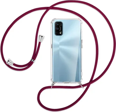 Produktbild von Handykette Backcover-Schutzhülle mit Band (Metall silberfarben) für Realme 7 Pro - dunkelrot