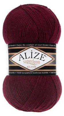 Alize Superlana Klasik unifarben 100g Strickgarn Strickwolle 25% Wolle, 57 bordeaux