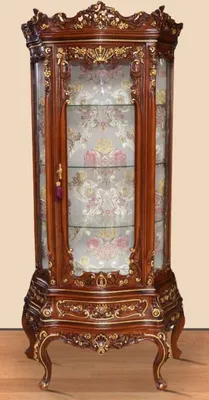 Barock Massivholz Vitrine Vitrinenschrank Braun Gold Baroque Solid Wood Display Showcase Brown Gold