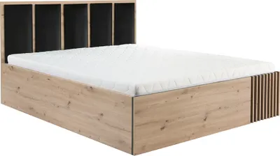 Produktbild von Bettgestell 160x200 Eiche, Kopfteil gepolstert schwarz, CALLAO-161