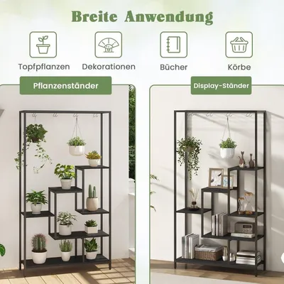 Produktbild von Schwarz Pflanzenständer 6 Etagen 180 cm Pflanzenregal Metall mit 10 S-Haken