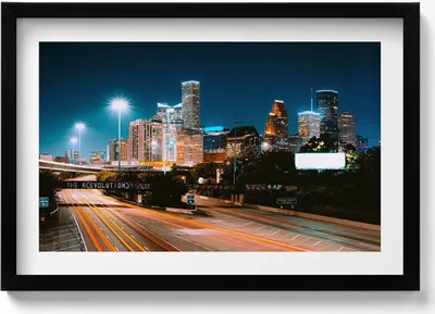 Produktbild von Houston Stadt bei Nacht– Wandbild mit Rahmen – Gerahmtes Bild  – Wanddekoration – 60x40 cm –  Schwarz Rahmen