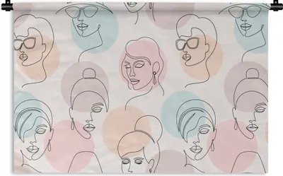 Produktbild von MuchoWow® Wandteppich Wandbehang Frauen - Pastell - Strichzeichnungen - Muster 90x60 cm Tapisserie Dekoration Wandtuch - Wandskulpturen - Bildteppich