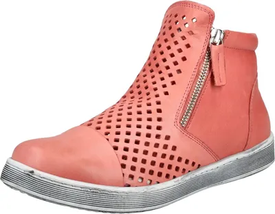 A single pink bootie with a perforated design.